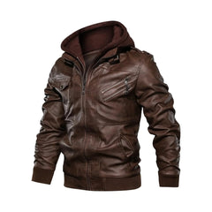 Brown Bomber Hooded Leather Jacket