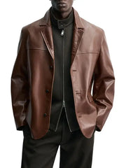 Men’s Brown Leather Blazer Jacket