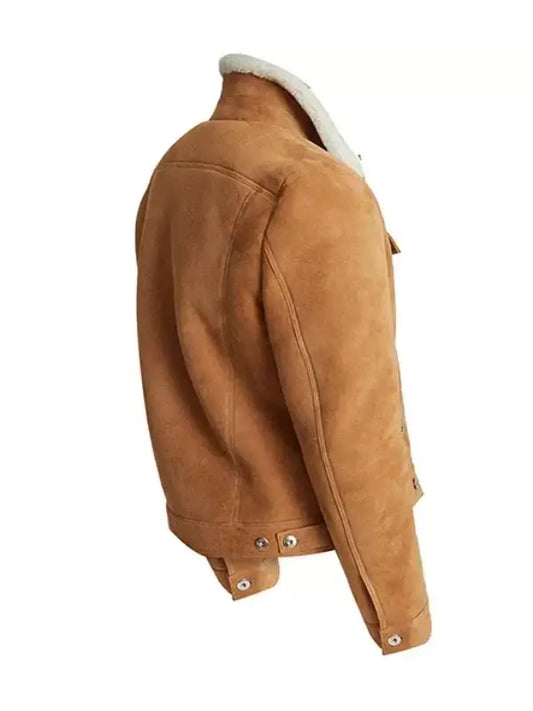 Men’s Camel Suede Shearling Collar Jacket
