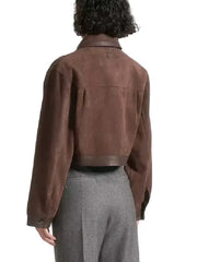 Women’s Brown Cropped Suede Leather Jacket