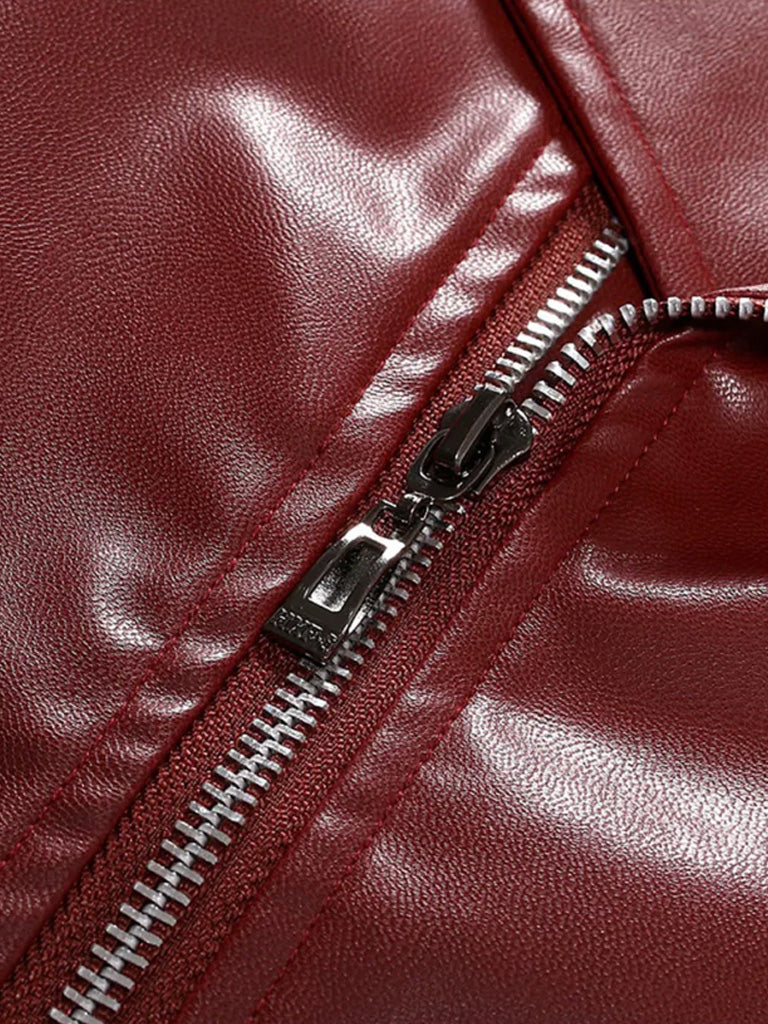 Red Lapel Style Biker Genuine Leather Jacket