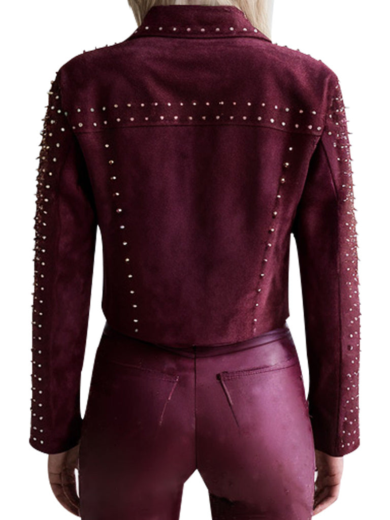 Women's Burgundy Suede Studded Jacket