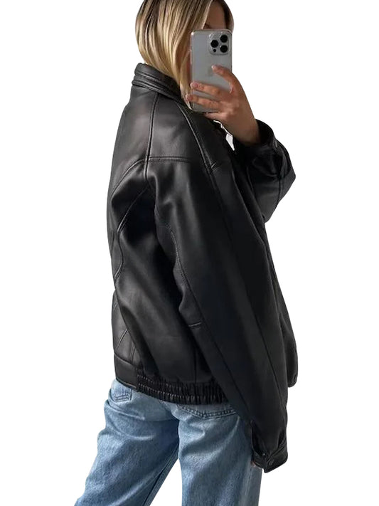 Fashion Lapel Style Black Biker Leather Jacket