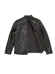 Black Biker Short Rounded Leather Jacket