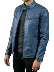 Blue Simple Leather Jacket