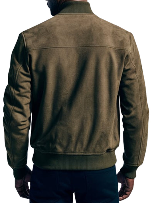 Men’s Olive Green Suede Bomber Jacket