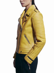 Women's Cafe Racer Yellow Gourmet Biker Leather Jacket