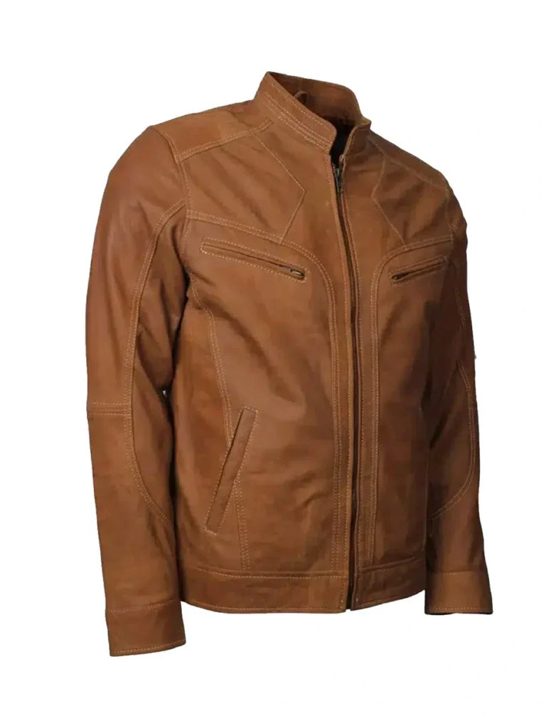 Tan Suede Biker Leather Jacket