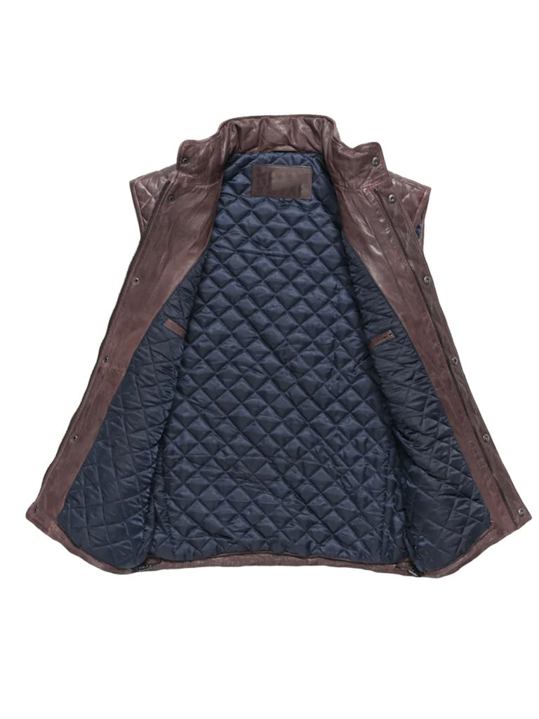 Dark Brown Quilted Genuine Leather Vest