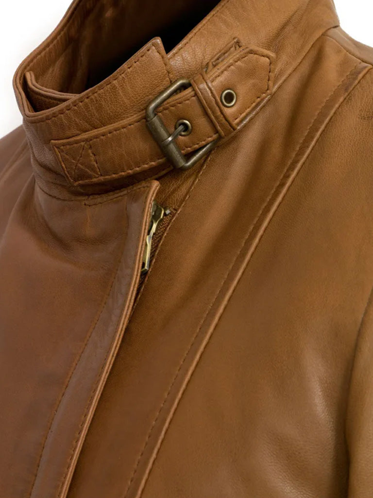 Tan Brown Notch Biker Leather Jacket