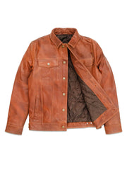 Tan Brown Trucker Style Genuine Leather Jacket