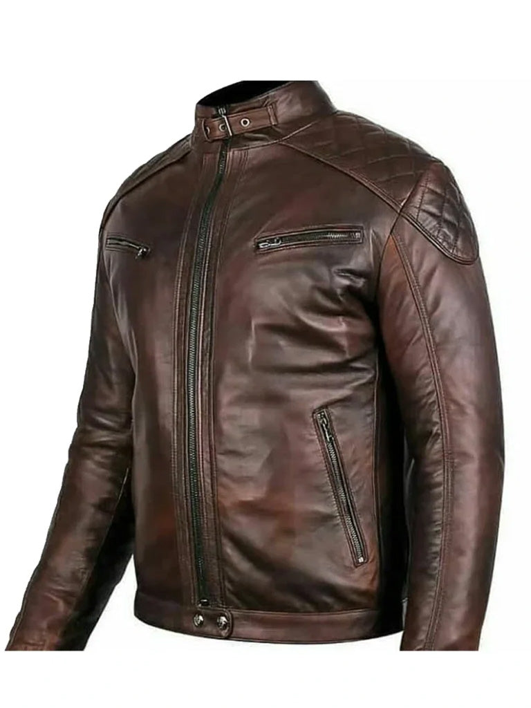 Chocolate Brown Quilted Biker Leather Jacket