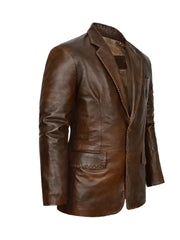 Distressed Brown Leather Blazer