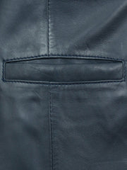 Blue Lapel Style Leather Blazer