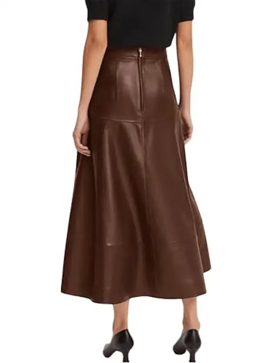 Women’s Brown Genuine Leather Midi Skirt