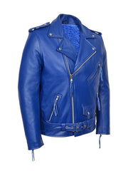 Blue Biker Style Genuine Leather Jacket