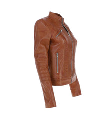 Stand Collar Genuine Leather Jacket