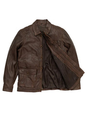 Chocolate Brown Trucker Style Leather Jacket