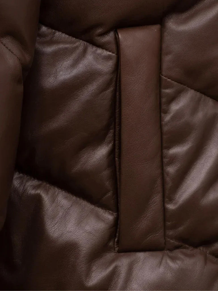 Brown Padded Style Leather Coat