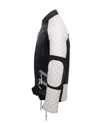 White and Black Biker Genuine Leather Jacket