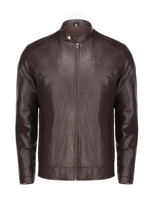 Dark Brown Slim Fit Genuine Leather Jacket