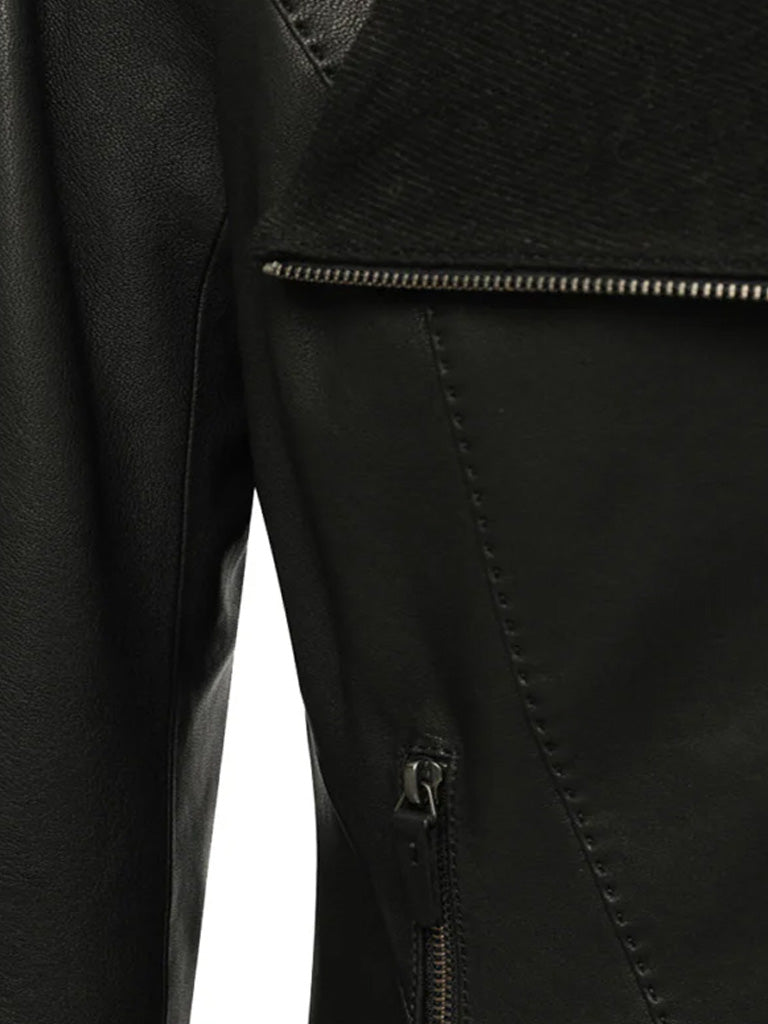 Black Shawl Collar Genuine Leather Jacket