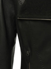 Black Shawl Collar Genuine Leather Jacket