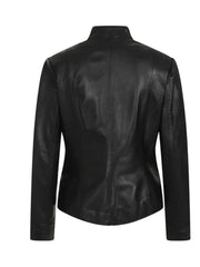 Black Biker Stand Collar Genuine Leather Jacket