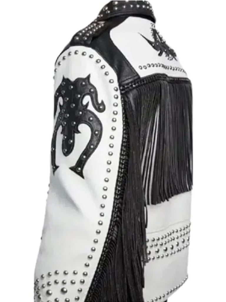 White Leather Studded Motorcycle Jacket