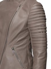 Grey Round Shape Genuine Leather Jacket