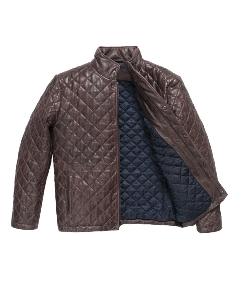 Dark Brown Quilted Real Leather Jacket