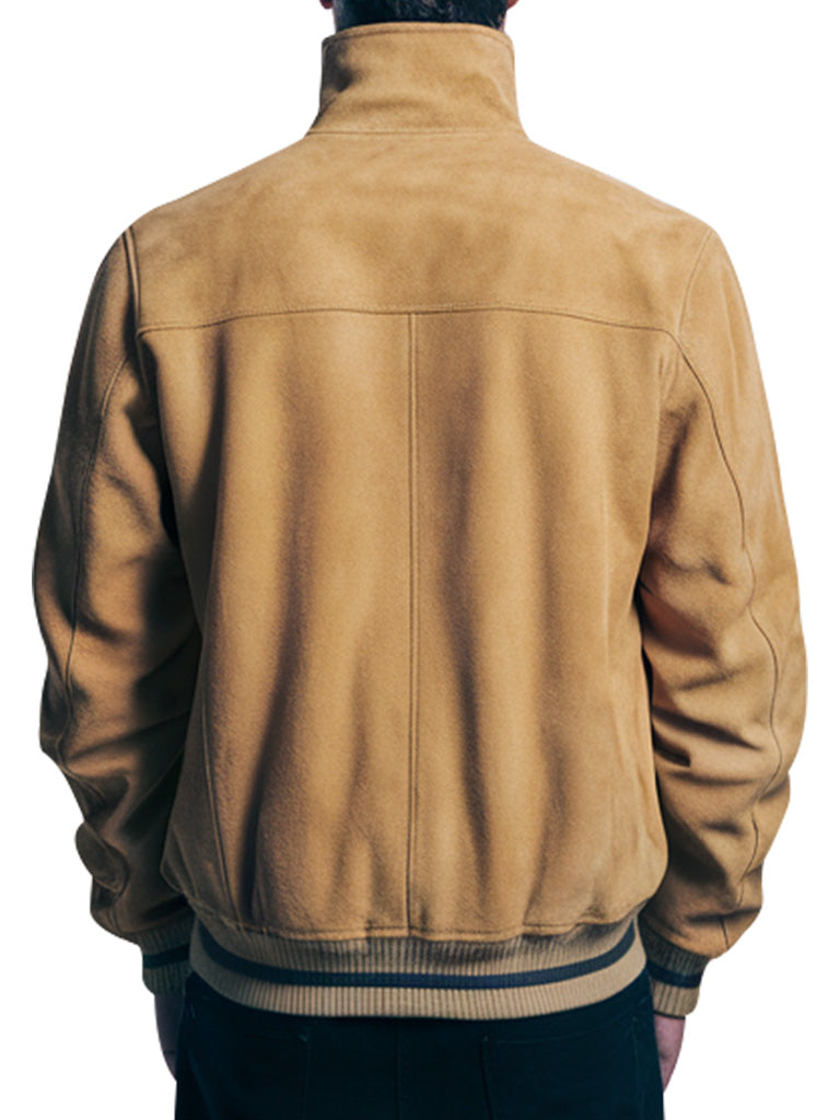 Men's Tan Suede Bomber Jacket