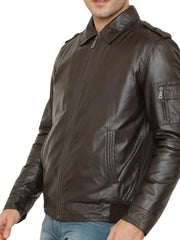 Classic Brown Bomber Leather Jacket