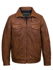 Tan Brown Trucker Leather Jacket