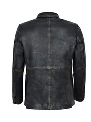 Vintage Distressed Black Leather Coat