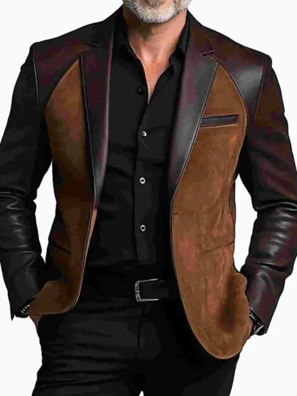 Men’s Brown and Black Two-Tone Leather Blazer