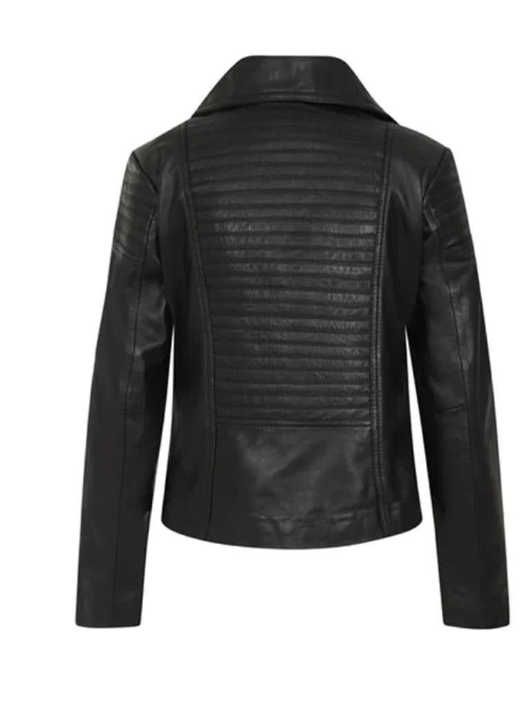 Black Biker Bold Lined Genuine Leather Jacket