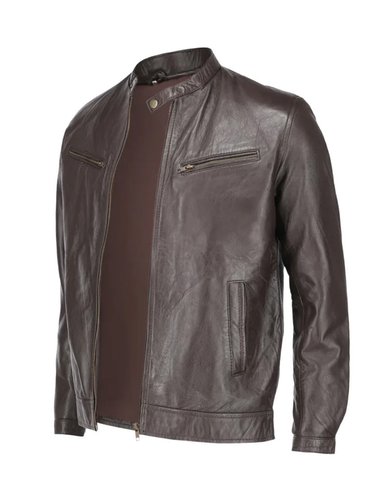 Dark Brown Biker Genuine Leather Jacket