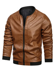 Tan Brown Rib Knitted Leather Jacket