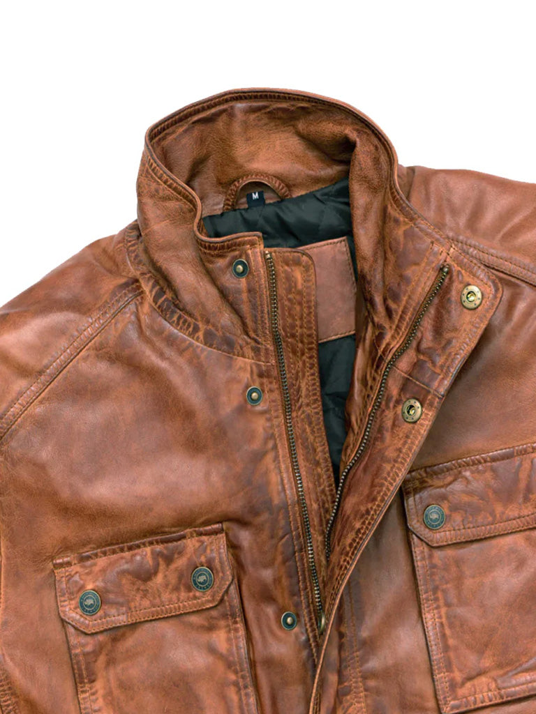 Tan Brown Trucker Genuine Leather Jacket