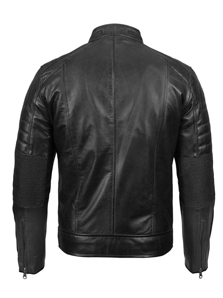 Black Cafe Racer Real Leather Jacket