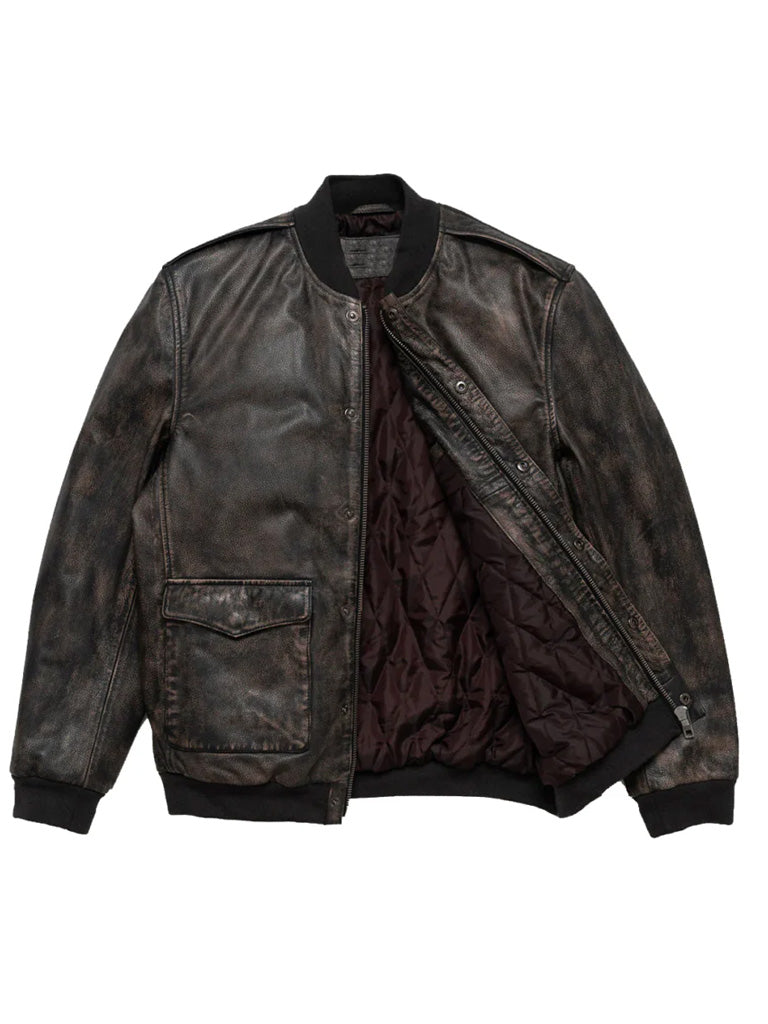 Cognac Dark Brown Bomber Leather Jacket