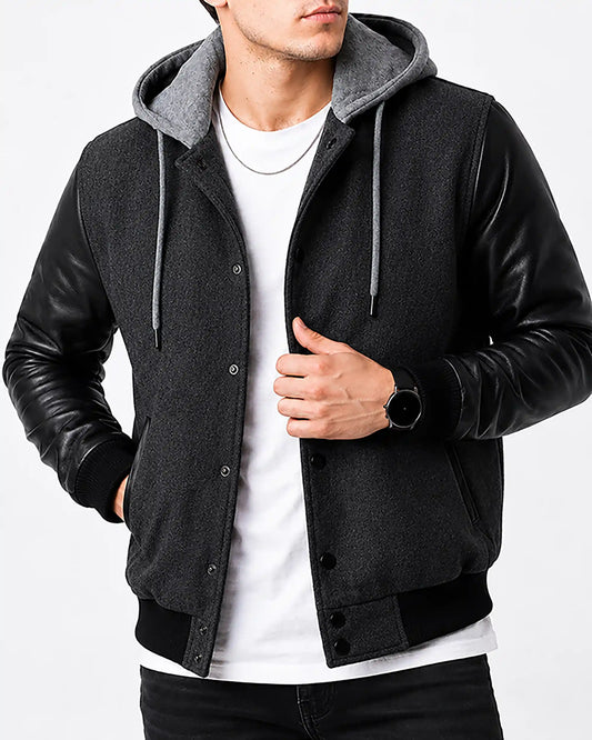 Men's Letterman Varsity Jacket with Hood
