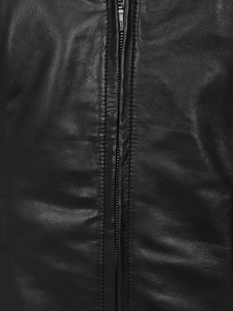 Short Round Collar Style Leather Jacket