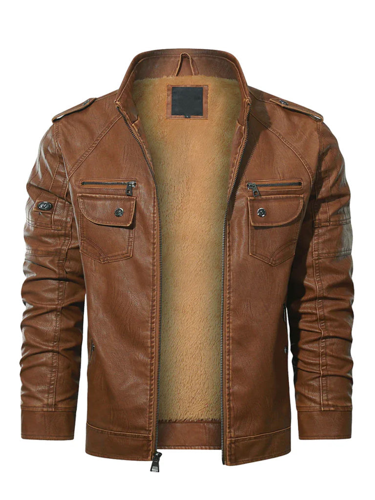 Brown Biker Trucker Style Leather Jacket