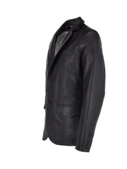 Black Notch Lapel Genuine Leather Blazer