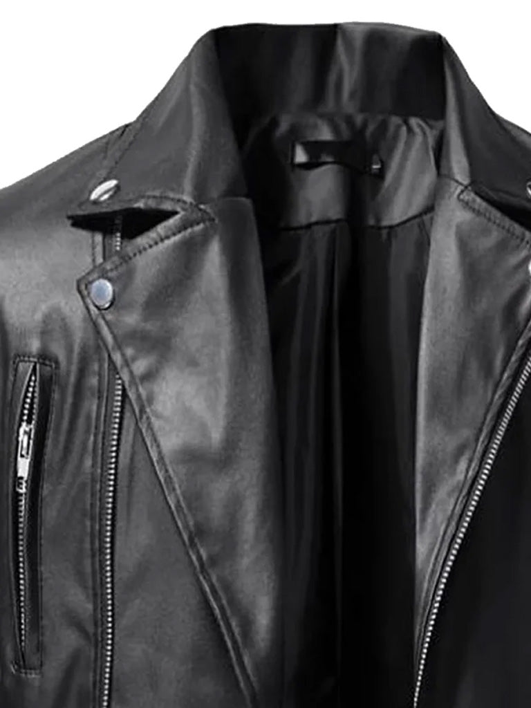 Black Lapel Style Biker Leather Jacket