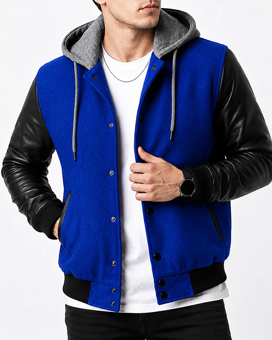 Men's Letterman Varsity Jacket with Hood