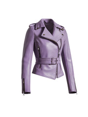 Women's Purple Esmeralda Belted Biker Jacket