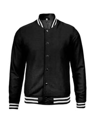 Black Bomber Style Rib Knitted Varsity Jacket